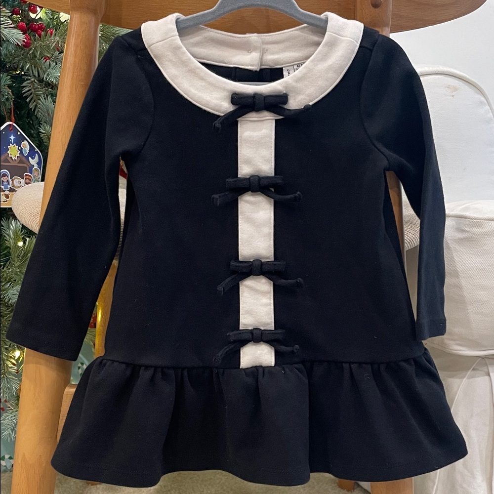Janie and Jack Black and White Long Sleeve Dress with Bows 12-18 month